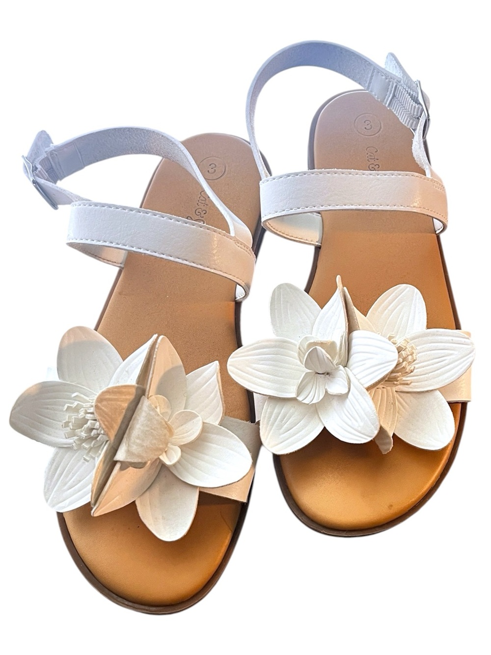 Cat & Jack White Floral Girls Sandals size 3 buckle